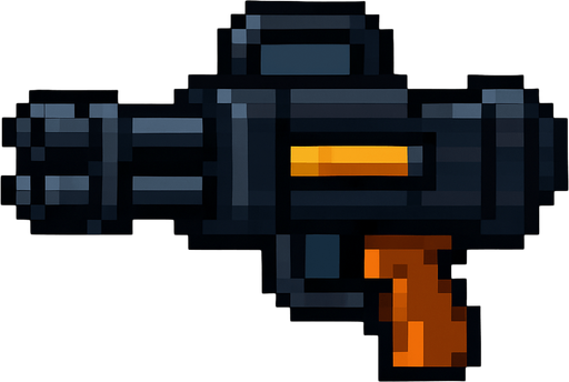 Let there be a mini machine gun and let this gun be pixel shaped.
In-Game asset.  2d.  High contrast.  No shadows