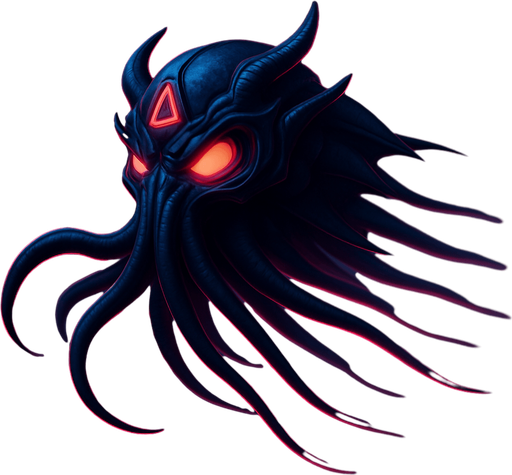 Suspended midair, flying fast, tentacles behind, fully in frame no edges cut off