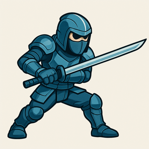 side scroller blue steel armored ninja aksi koreographi  dua tangan memegang pedang ke depan
In-Game asset.  2d. No shadows
