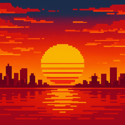 A chinese pixel background of an arcade game, sunset, retro style,.
In-Game asset.  2d.  High contrast.  No shadows