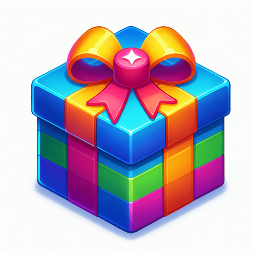 gift wrapped box, vivid colours. with bow on top Single Game Texture. In-Game asset. 2d. Blank background. High contrast. No shadows. Single Game Texture. In-Game asset. 2d. Blank background. High contrast. No shadows.
