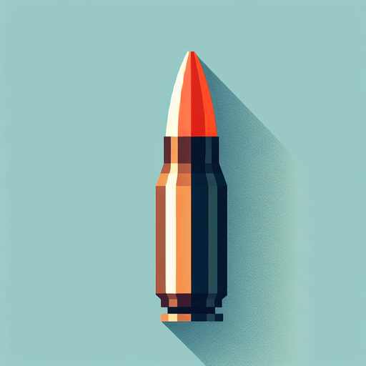 MG bullet 2D(flat and have colors).
Single Game Texture. In-Game asset. 2d. Blank background. High contrast. No shadows.