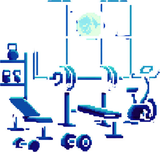pixel tarzda ay ışığı temalı bir gym salonu çiz.
In-Game asset.  2d.  High contrast.  No shadows. pixel gym salonu