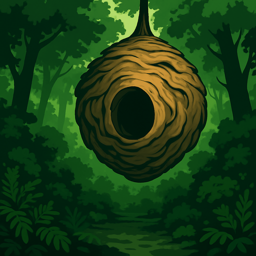 gerçekçi bir orman ambiyansı tam ortasında büyük bir böcek yuvası olan ve yeşil tonlarında.
In-Game asset.  2d.  High contrast.  No shadows