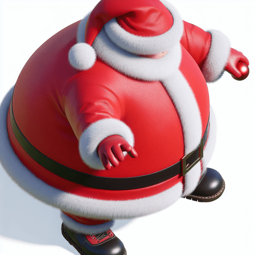 Santa gearing up to throw a snowball, viewed from above and facing forward Single Game Texture. In-Game asset. 2d. Blank background. High contrast. No shadows.