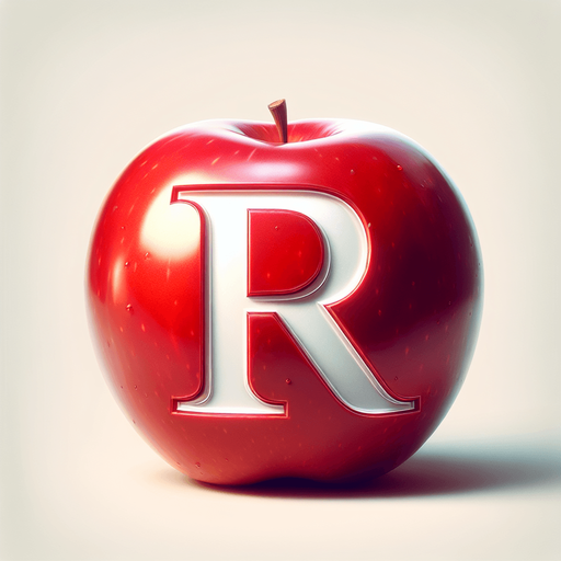 a white "R" on a red apple..
Single Game Texture. In-Game asset. 2d. Blank background. High contrast. No shadows.