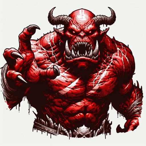 red orc scarry taunt put hands up

Single Game Texture.  In-Game asset.  2d.  Blank background.  High contrast.  No shadows