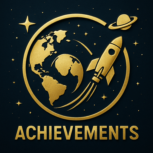 Uzay temalı global Achievements, gerçekçi, Altında "Achievements" yazsın.
In-Game asset.  High contrast.  No shadows