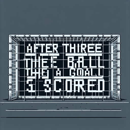 Граффити с текстом "after three bounces of the ball, a goal is scored".
Single Game Texture. In-Game asset. 2d. Blank background. High contrast. No shadows.