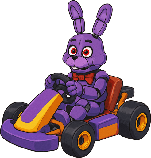 Un conejo morado animatronico en un kart.
In-Game asset.  No shadows