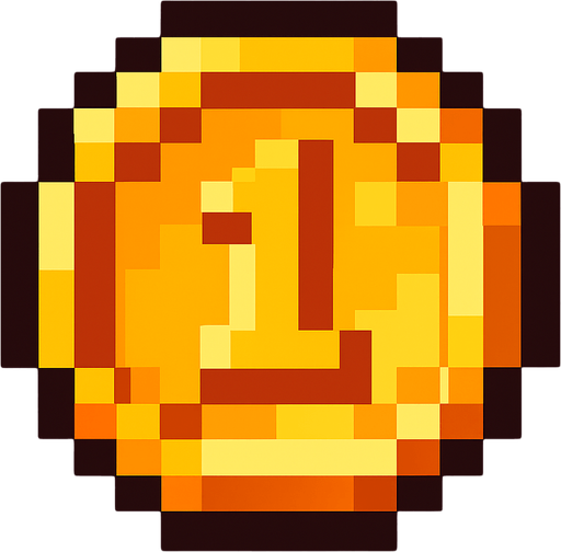 a pixel art coin.
In-Game asset.  2d.  High contrast. pixel