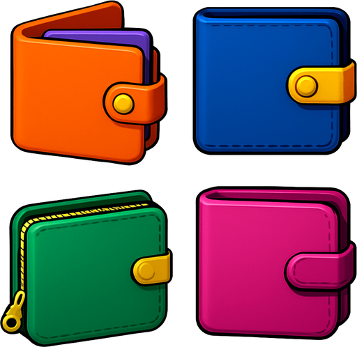 Pack of different wallets.
In-Game asset.  High contrast.  No shadows. 3D