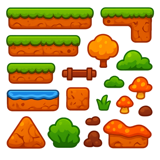 pack Terrain assets for platform game, HD colors.
In-Game asset.  2d.  High contrast.  No shadows