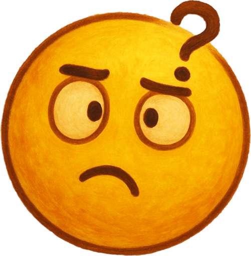 A clever yellow round ball with a yellow confused expression