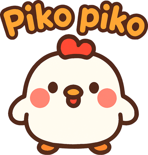 Debe decir “Piko piko” y ser estilo cute.
In-Game asset.  High contrast.  No shadows