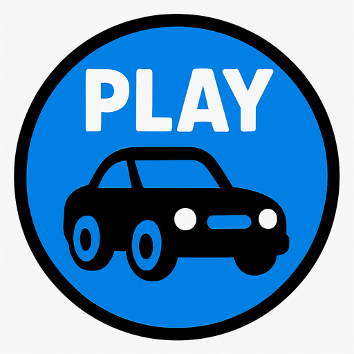 Usntunde play yazan araba temali mavi bir dugme.
In-Game asset.  2d.  High contrast.  No shadows