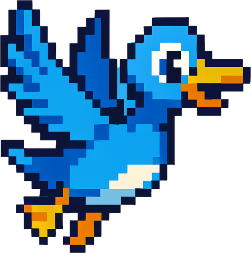pixart blue duck flying.
In-Game asset.  2d.  High contrast.  No shadows