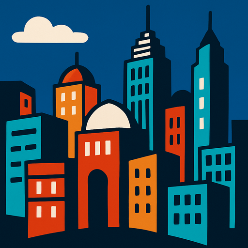 Şehir.
In-Game asset.  2d.  High contrast.  No shadows