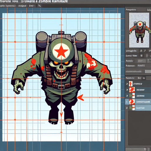 opponent for the game, zombie kamikaze, vertical top view.
Single Game Texture. In-Game asset. 2d. Blank background. High contrast. No shadows.