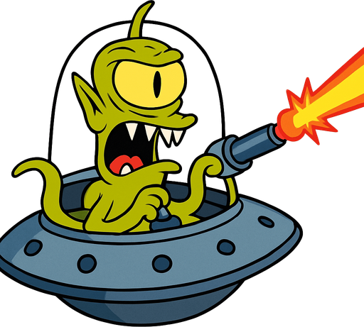 Make my character inside an UFO armed with a laser cannon and make him drive it