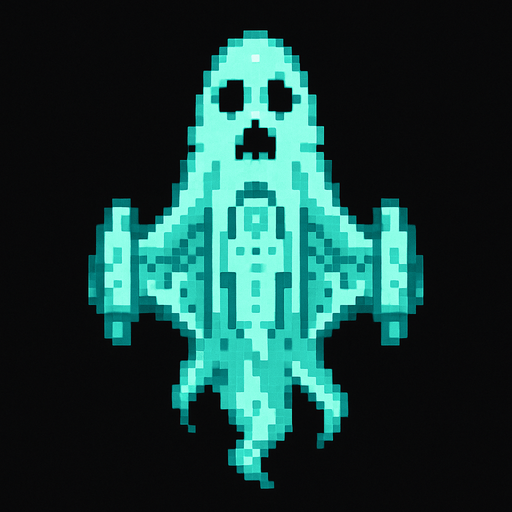 Звездолет оформление в стиле призрака пиксельный вид сверху.
In-Game asset.  2d.  High contrast.  No shadows