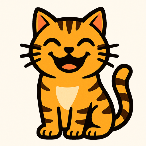 Gulen bir kedi.
In-Game asset.  2d.  High contrast.  No shadows