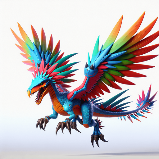 Flying dinosaur with spikes.
Single Game Texture.  In-Game asset.  2d.  Blank background.  High contrast.  No shadows