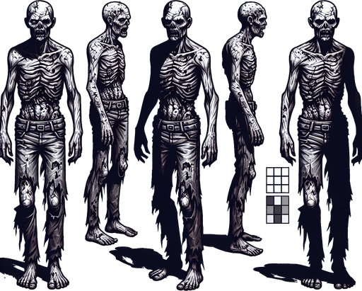 zombie from top.
Single Game Texture. In-Game asset. 2d. Blank background. High contrast. No shadows.