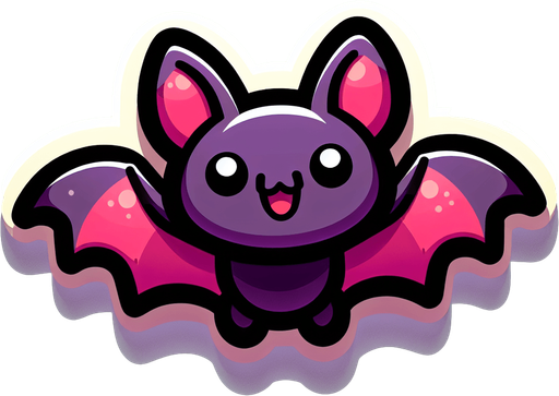 A cartoon style bat.
Single Game Texture. In-Game asset. 2d. Blank background. High contrast. No shadows.