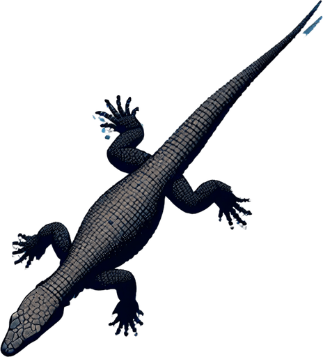 Goanna swimming top down view.
Single Game Texture.  In-Game asset.  2d.  Blank background.  High contrast.  No shadows