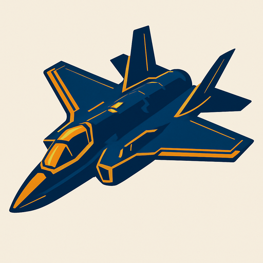 F35 like fighter jet.
In-Game asset.  2d.  High contrast.  No shadows