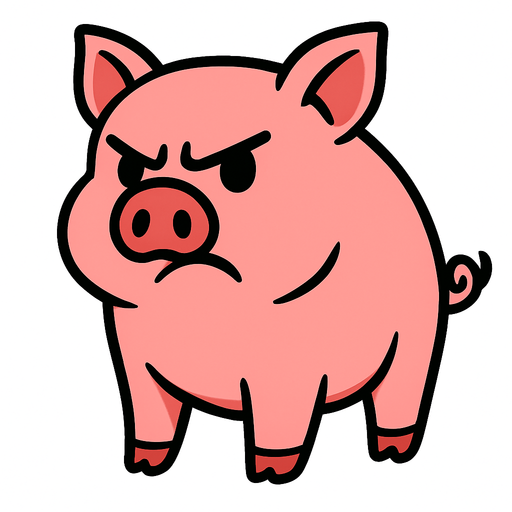 un puerco de cuerpo completo sin fondo y que se vea tierno pero con expersion de la cara enojado
In-Game asset.  2d.  High contrast.  No shadows