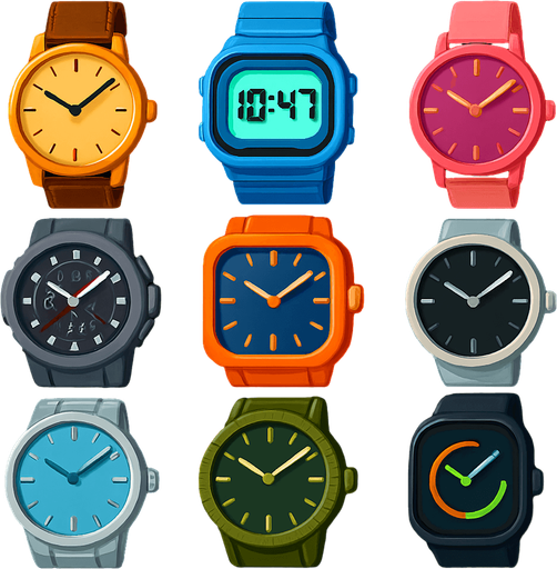 Pack of different watches.
In-Game asset.  High contrast.  No shadows. 3D