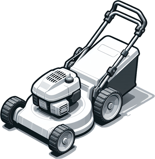 White lawnmower.
Single Game Texture.  In-Game asset.  2d.  Blank background.  High contrast.  No shadows