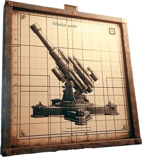 Артиллерийское оружие, смотрит вверх.
Single Game Texture. In-Game asset. 2d. Blank background. High contrast. No shadows.