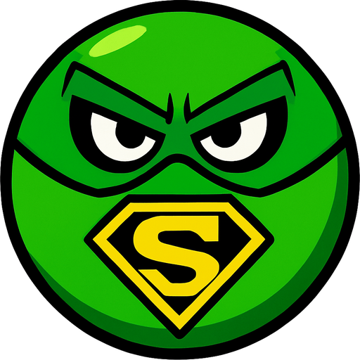A green super hero ball.
In-Game asset.  High contrast.  No shadows