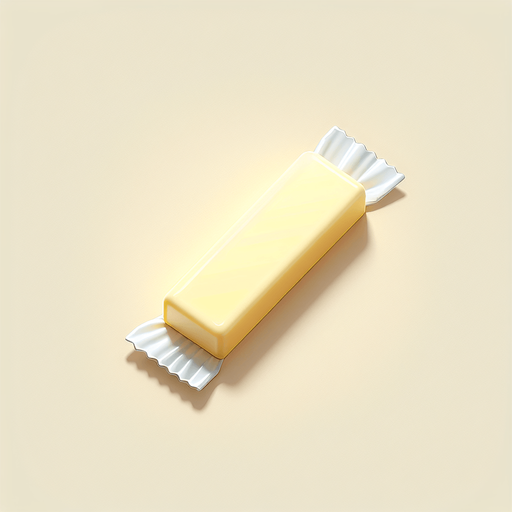 a butter stik in its wrapper. Single Game Texture. In-Game asset. 2d. Blank background. High contrast. No shadows.