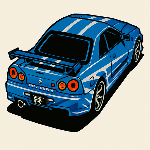 nissan gtr skyline vom 2 fast 2 furios.
In-Game asset.  2d.  High contrast.  No shadows aber in fahrtrichtung also von oben hinten sollte man auto sehen