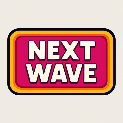 A large rectangular button with Text on it that says: NEXT WAVE.
In-Game asset.  2d.  High contrast.  No shadows