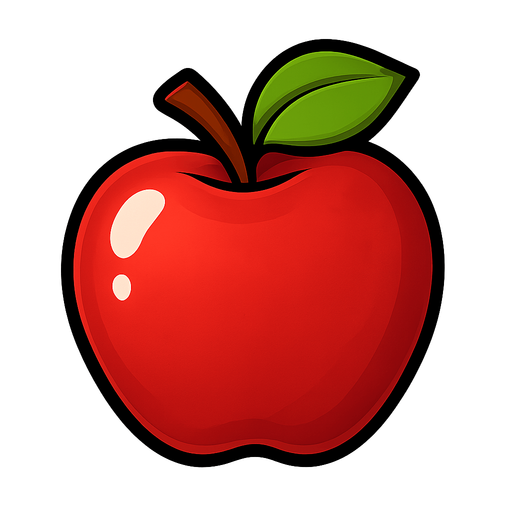 Apple.
Single Game Texture.  In-Game asset.  2d.  Blank background.  High contrast.  No shadows