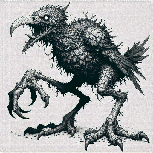 korkunç kuş canavarı.
Single Game Texture.  In-Game asset.  2d.  Blank background.  High contrast.  No shadows