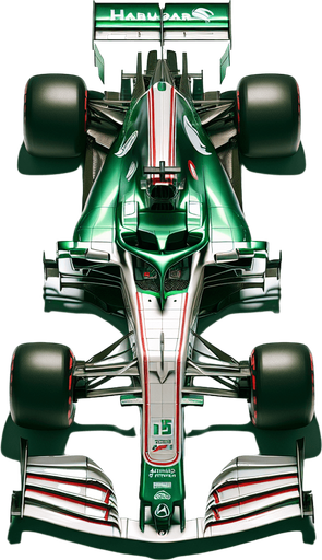 F1 Jaguair race car. Shiny green body. white Jaguar animal logo on body. thin red and white stripes. white front wings and white rear wing.  TOP VIEW!.
Single Game Texture. In-Game asset. 2d. Blank background. High contrast. No shadows.