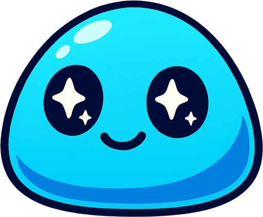 Mavi tatli kucuk slime gozleri parildasin.
In-Game asset.  2d.  High contrast.  No shadows