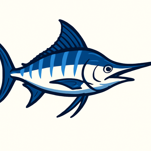 horizontal image blue marlin fish.
In-Game asset.  2d.  High contrast.  No shadows