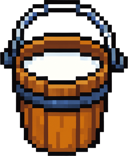 milk bucketi pixel art.
In-Game asset.  2d.  High contrast.  No shadows