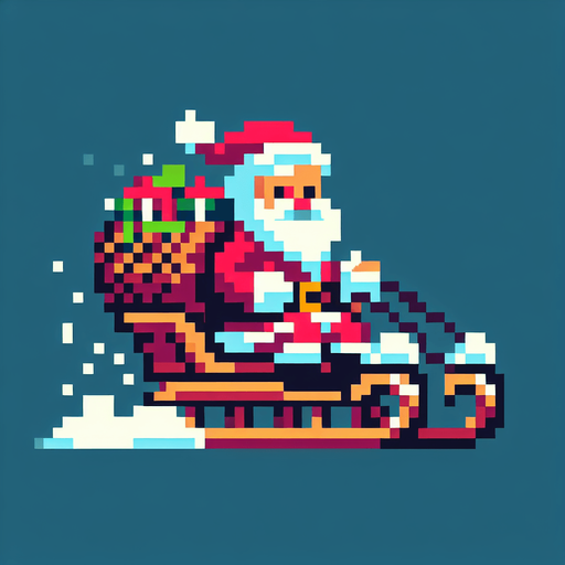 santa sled. Single Game Texture. In-Game asset. 2d. Blank background. High contrast. No shadows. pixelated. 8 bit