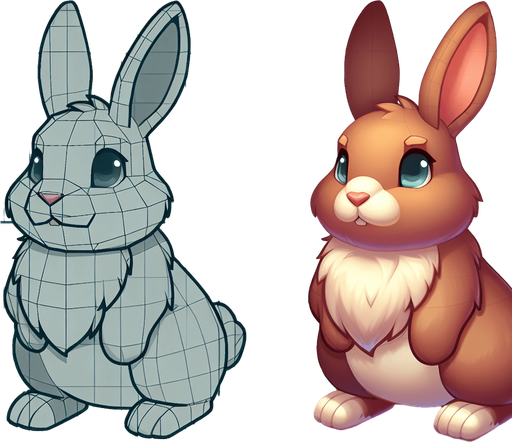 Rabbit.
Single Game Texture.  In-Game asset.  2d.  Blank background.  No shadows