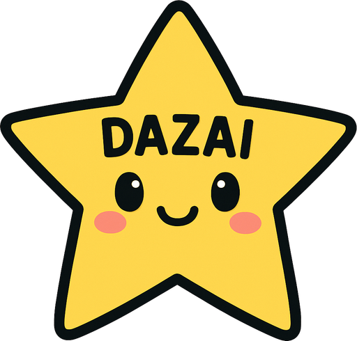 una estrella hermosa con cara kawai que en su frente diga Dazai.
In-Game asset.  2d.  High contrast.  No shadows
