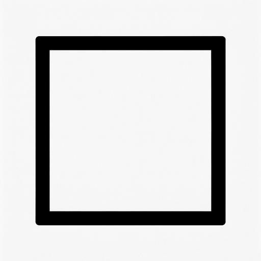 A square, black borders, white fill, 2D, no rounded borders, flat..
In-Game asset.  2d.  High contrast.  No shadows