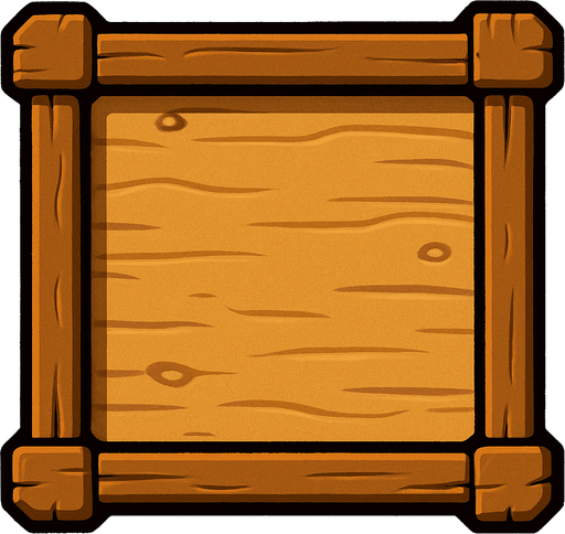Recuadro de madera, parecido a un tablón de anuncios, animado.
In-Game asset.  2d.  High contrast.  No shadows